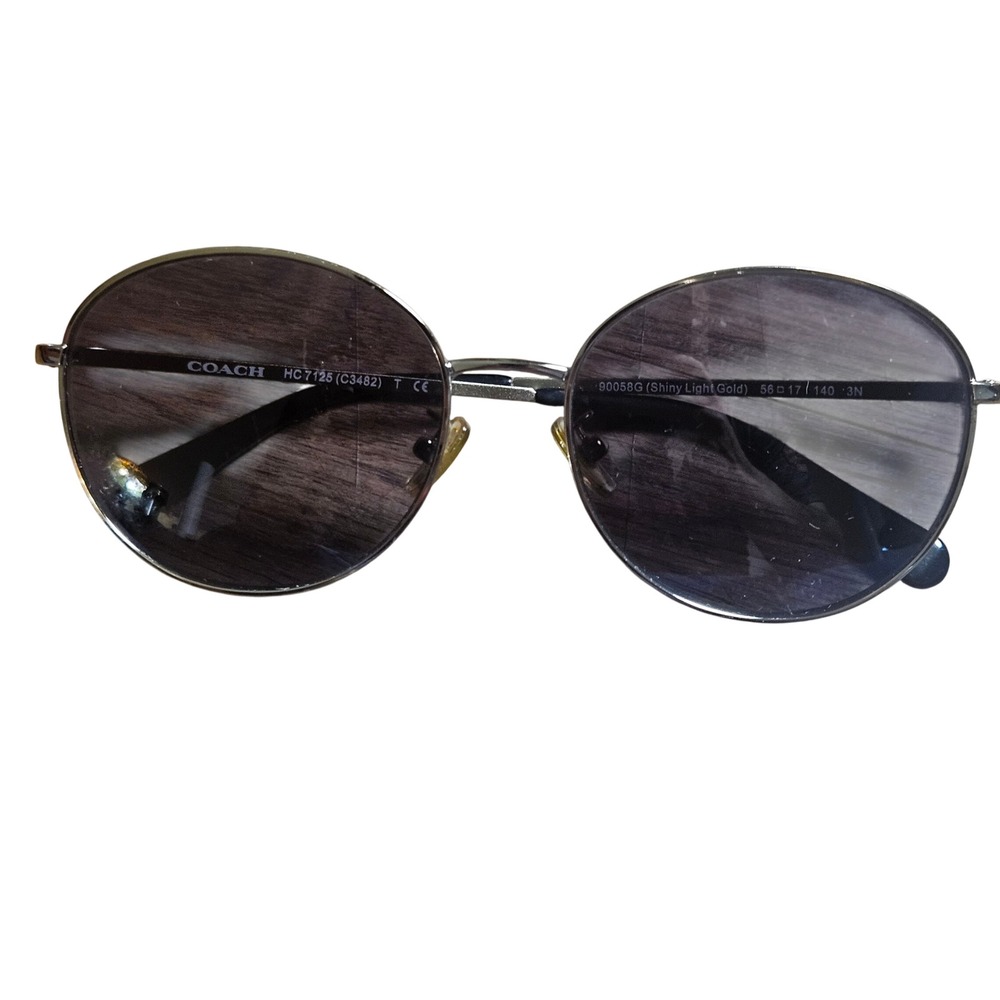 Coach HC7125 C3482 Shiny Light Gold Round Sunglasses Gradient Lens 56mm Travel